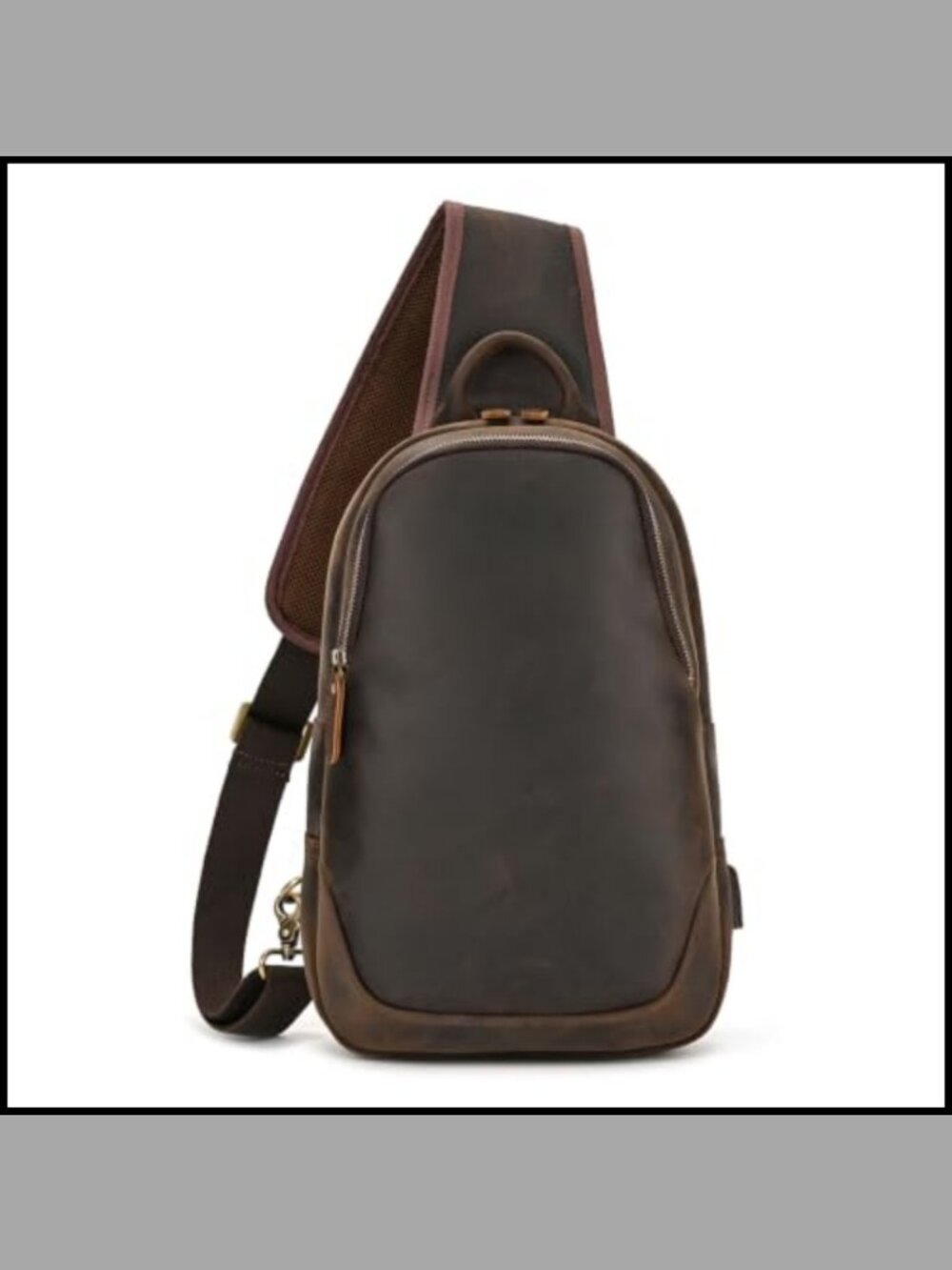 Genuine Leather Men's Sling Chest Bag Crossbody with USB Port Vintage